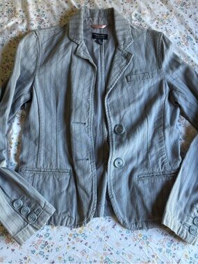 American Eagle Outfitters Light Gray Pinstripe Cotton Blazer